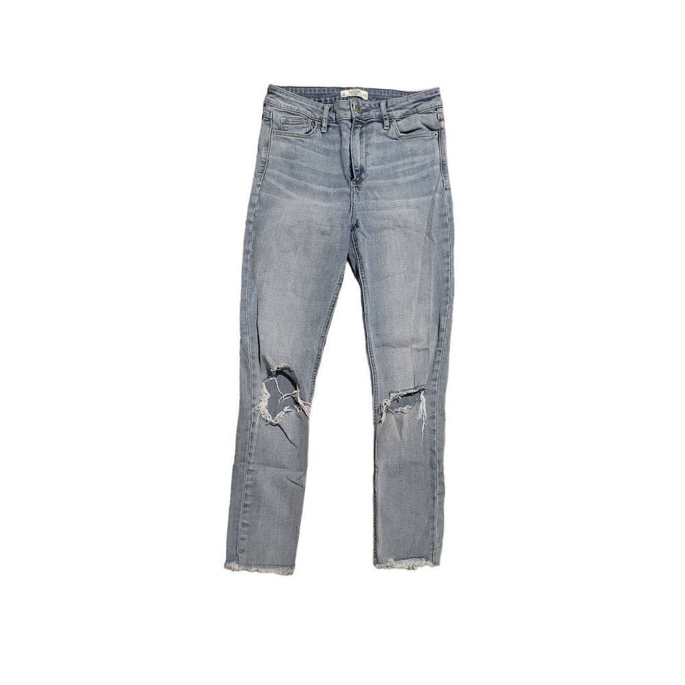 Abercrombie Mid Rise Skinny Jeans Ripped Knee Raw Hem Soft Blue Women's 2